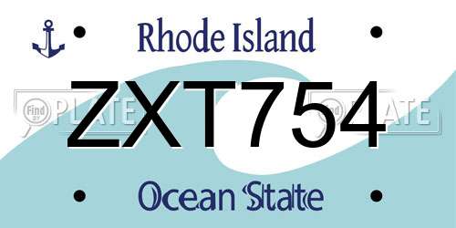 ZXT754 Rhode Island License Plate