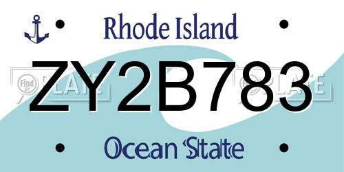 ZY2B783 Rhode Island License Plate