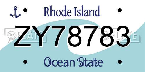 ZY78783 Rhode Island License Plate