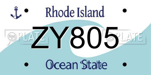 ZY805 Rhode Island License Plate