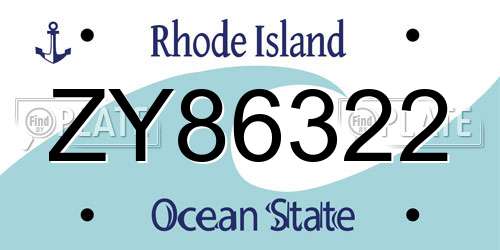 ZY86322 Rhode Island License Plate