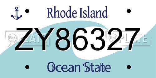 ZY86327 Rhode Island License Plate