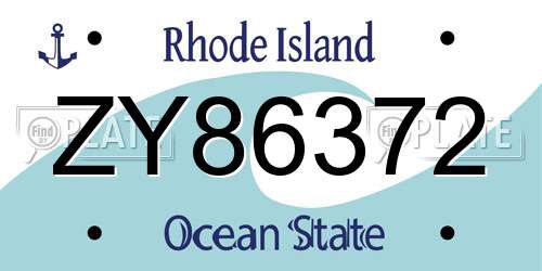 ZY86372 Rhode Island License Plate