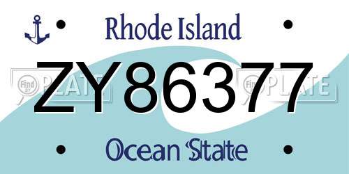 ZY86377 Rhode Island License Plate