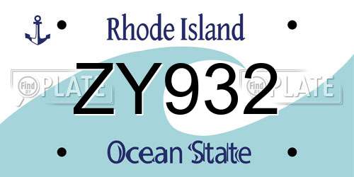 ZY932 Rhode Island License Plate