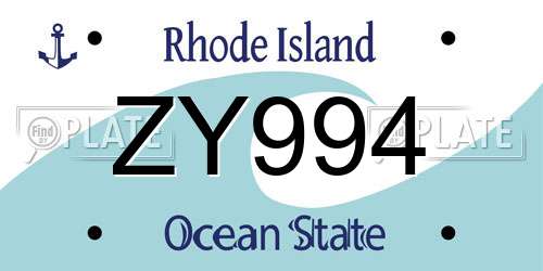 ZY994 Rhode Island License Plate