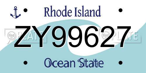 ZY99627 Rhode Island License Plate