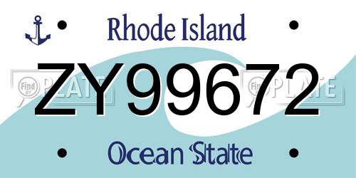 ZY99672 Rhode Island License Plate