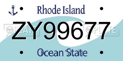 ZY99677 Rhode Island License Plate
