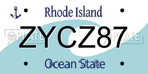 ZYCZ87 Rhode Island License Plate