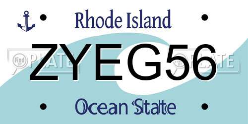 ZYEG56 Rhode Island License Plate