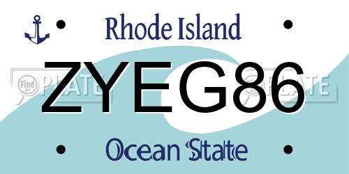 ZYEG86 Rhode Island License Plate