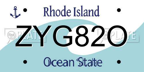 ZYG82O Rhode Island License Plate