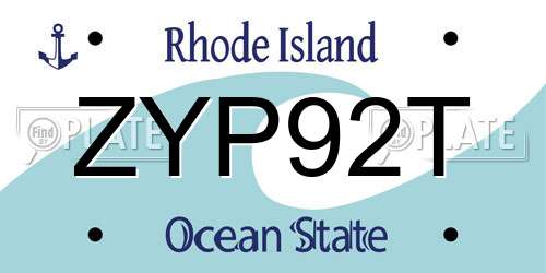 ZYP92T Rhode Island License Plate