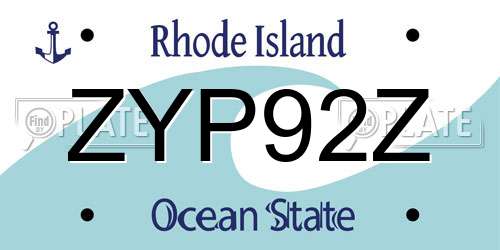ZYP92Z Rhode Island License Plate