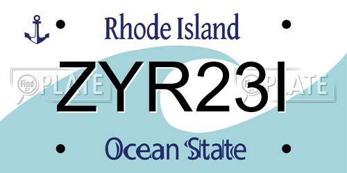 ZYR23I Rhode Island License Plate