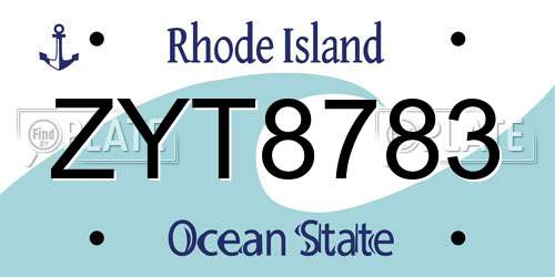 ZYT8783 Rhode Island License Plate