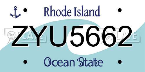 ZYU5662 Rhode Island License Plate