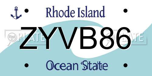 ZYVB86 Rhode Island License Plate