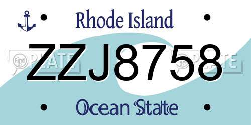 ZZJ8758 Rhode Island License Plate