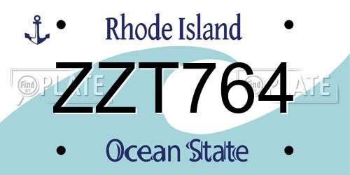 ZZT764 Rhode Island License Plate
