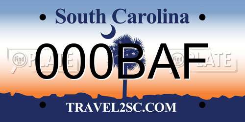 000BAF South Carolina License Plate