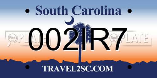 002IR7 South Carolina License Plate
