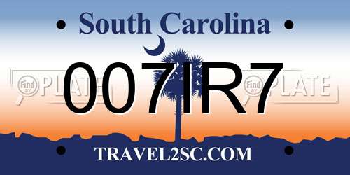 007IR7 South Carolina License Plate