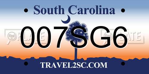 007SG6 South Carolina License Plate