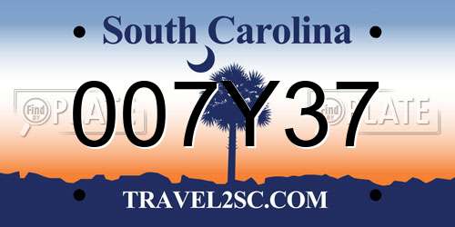 007Y37 South Carolina License Plate