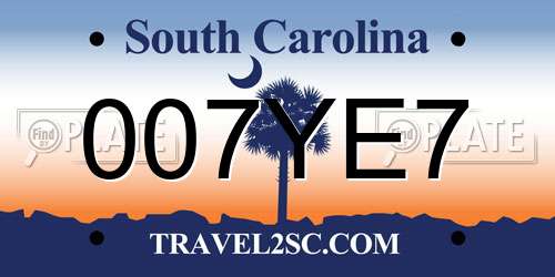 007YE7 South Carolina License Plate