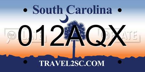 012AQX South Carolina License Plate
