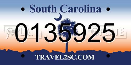 0135925 South Carolina License Plate