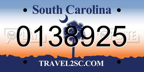0138925 South Carolina License Plate