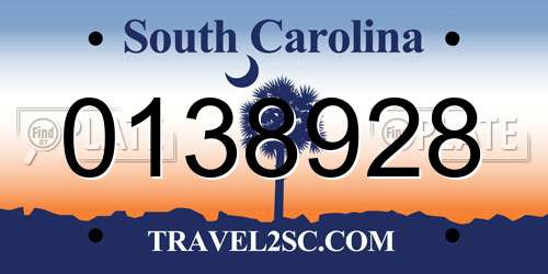 0138928 South Carolina License Plate