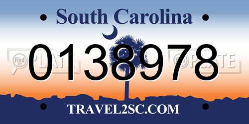 0138978 South Carolina License Plate