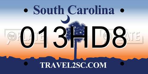 013HD8 South Carolina License Plate