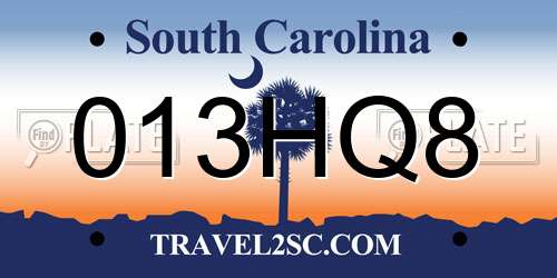 013HQ8 South Carolina License Plate