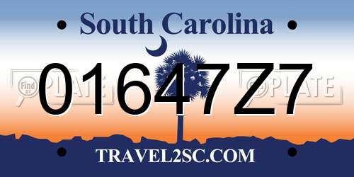 01647Z7 South Carolina License Plate