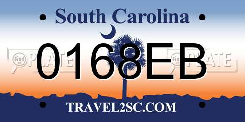 0168EB South Carolina License Plate
