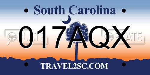 017AQX South Carolina License Plate