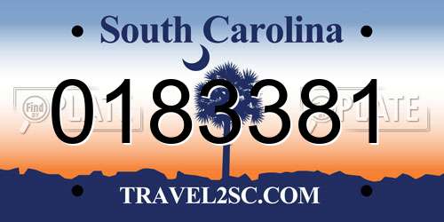 0183381 South Carolina License Plate