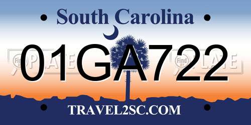 01GA722 South Carolina License Plate