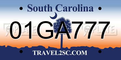 01GA777 South Carolina License Plate