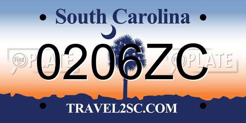 0206ZC South Carolina License Plate