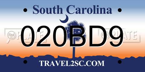 020BD9 South Carolina License Plate