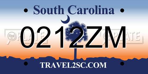 0212ZM South Carolina License Plate