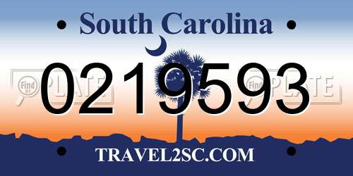 0219593 South Carolina License Plate