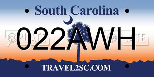 022AWH South Carolina License Plate