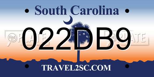 022DB9 South Carolina License Plate